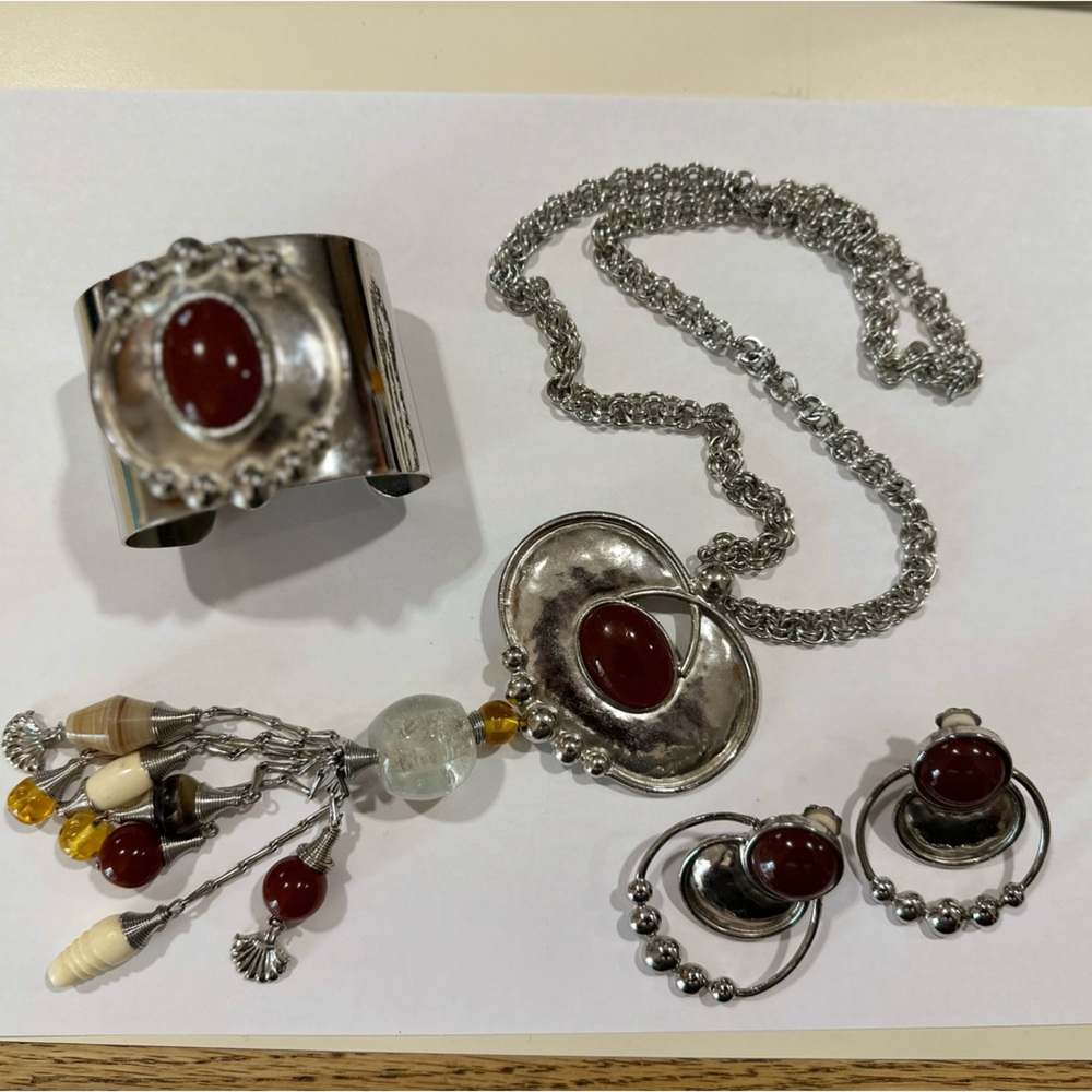 Silver and Red Jewelry Set
